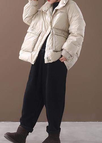 2019 white goose Down coat plus size clothing snow jackets two pockets stand collar coats - SooLinen