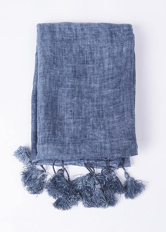 2019 winter blue women vintage scarf tassel cotton linen long scarfes - SooLinen