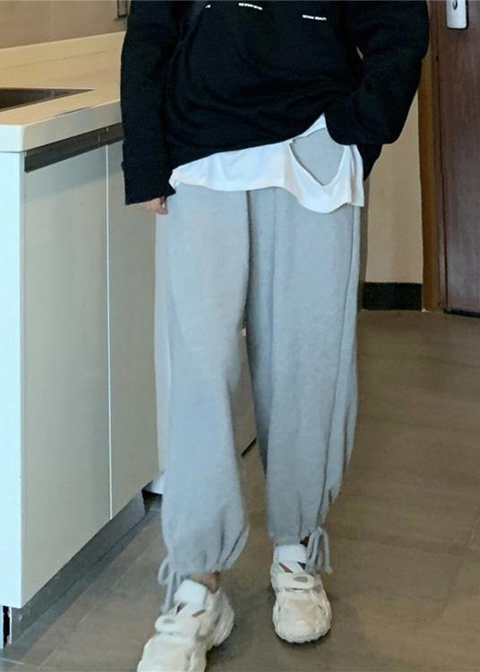2019 winter casual beam gray pants plus size elastic waist harem pants - SooLinen
