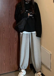 2019 winter casual beam gray pants plus size elastic waist harem pants - SooLinen