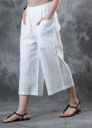 2019 women linen pants loose elastic waist crop white pants - SooLinen