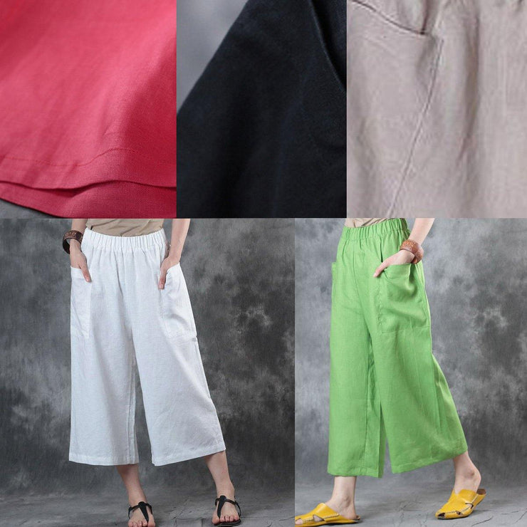 2019 women linen pants loose elastic waist crop white pants - SooLinen