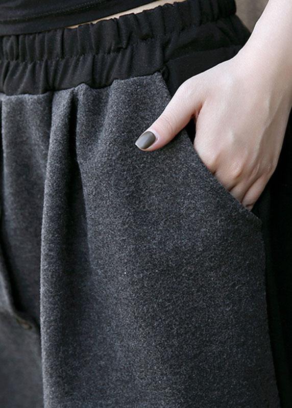 2019 women woolen blended high waist pants loose casual patchwork pants skirt - SooLinen