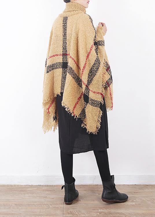 2019 yellow original cloak shawl plaid high neck oversize sweater - SooLinen