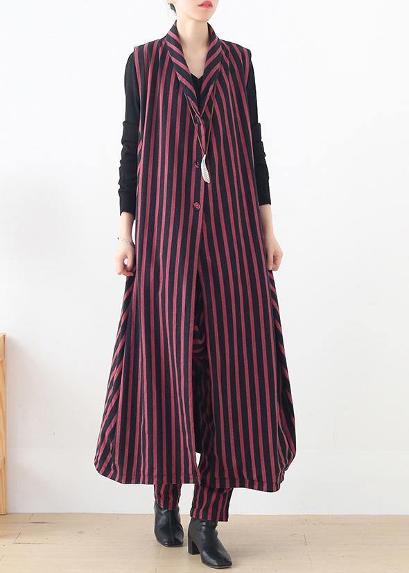 2021 autumn and winter new style leisure long red striped waistcoat waist waist pants suit - SooLinen