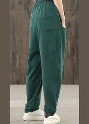 2021 autumn big pocket elastic waist green casual pants - SooLinen