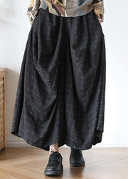 20212021 Fall new style retro mid-length loose black plaid A-line irregular wide-leg pants - SooLinen