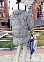 2021 black plaid down jacket woman plus size clothing parka hooded The rabbit wool Elegant coats - SooLinen