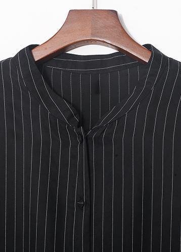 2021 copper ammonia silk stitching chiffon black striped shirt wide leg pants casual suit - SooLinen