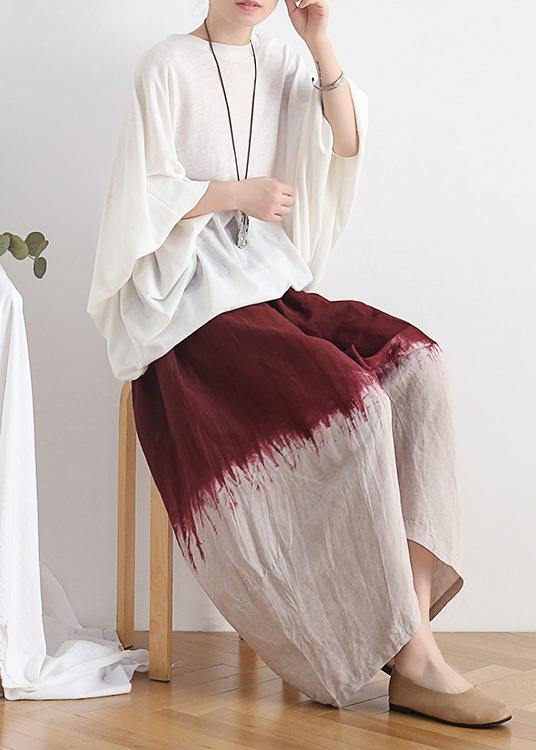 2021 new retro national style skirt pants red gradient loose large size cotton and linen casual pants - SooLinen