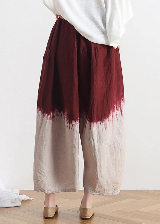 2021 new retro national style skirt pants red gradient loose large size cotton and linen casual pants - SooLinen