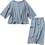 2021 new women cotton orange two pieces half sleeve tops and elastic  skirts - SooLinen