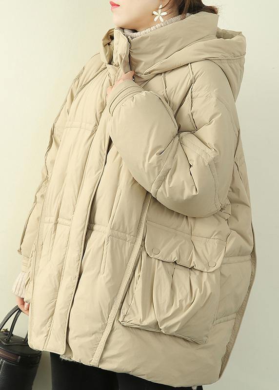 2021 oversize warm winter coat winter stand collar coats beige hooded winter outwear - SooLinen