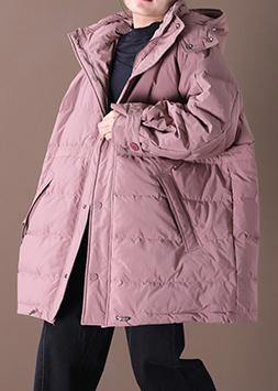 2021 pink down coat winter plus size snow jackets hooded pockets women overcoat - SooLinen