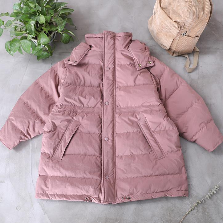2021 pink down coat winter plus size snow jackets hooded pockets women overcoat - SooLinen