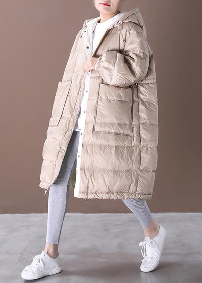 2021 plus size clothing snow jackets coats khaki hooded pockets goose Down coat - SooLinen