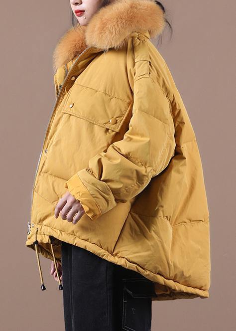 2021 plus size down jacket coats yellow faux fur collar drawstring duck down coat - SooLinen
