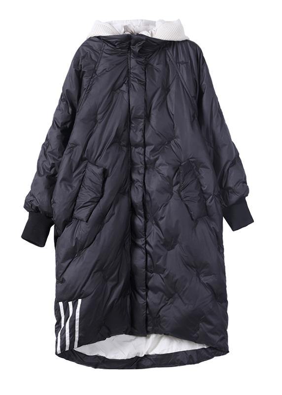 2021 plus size snow jackets coats blue striped hooded zippered goose Down coat - SooLinen