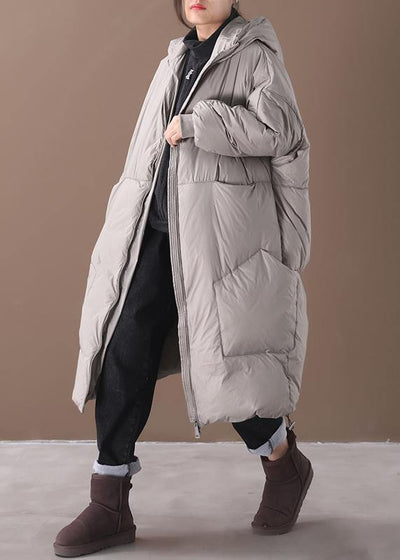 2021 plus size snow jackets gray hooded pockets goose Down coat - SooLinen
