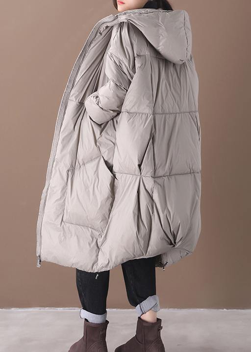 2021 plus size snow jackets gray hooded pockets goose Down coat - SooLinen