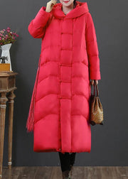 2021 red down jacket woman plus size down jacket hooded zippered fine overcoat - SooLinen