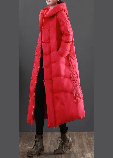 2021 red down jacket woman plus size down jacket hooded zippered fine overcoat - SooLinen