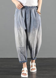 2021 summer dress code loose high waist washed old denim harem pants - SooLinen