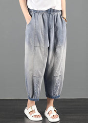 2021 summer dress code loose high waist washed old denim harem pants - SooLinen