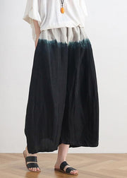 2021 summer new women's plus size loose cotton and linen black gradient color nine-point wide-leg pants - SooLinen