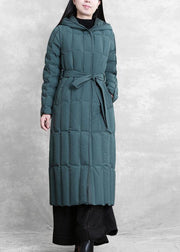2021 trendy plus size coats green hooded tie waist down coat winter - SooLinen