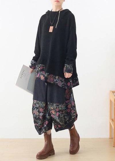 2021 winter new original design women patchwork warm tops retro and loose bloomers cotton pants - SooLinen