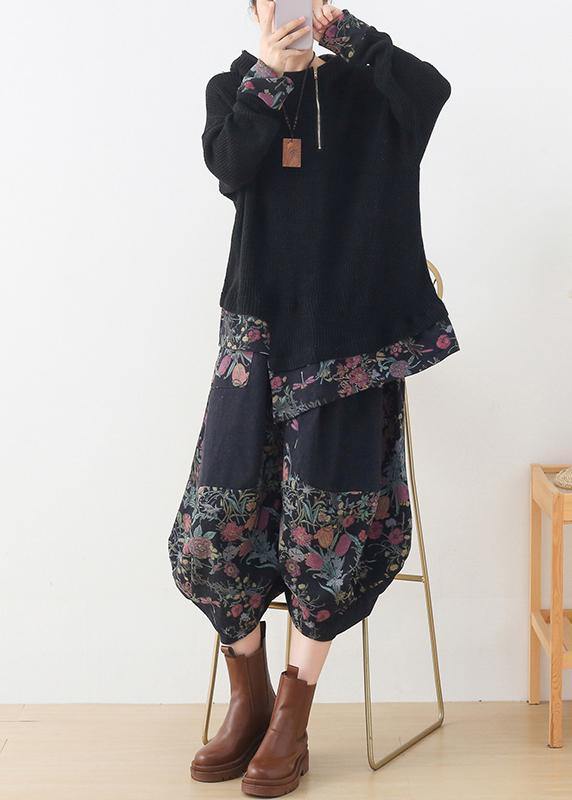 2021 winter new original design women patchwork warm tops retro and loose bloomers cotton pants - SooLinen