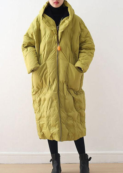 2021 Warm Yellow Down Coat original design literary retro overcoat - SooLinen