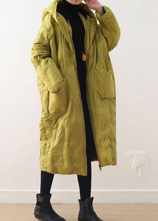 2021 Blackish Green Warm Down Coat original design literary retro overcoat - SooLinen