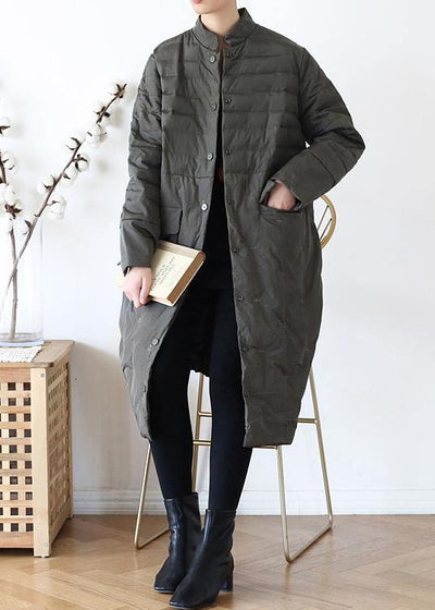 2021green down jacket woman casual stand collar women parka warm Casual winter outwear - SooLinen