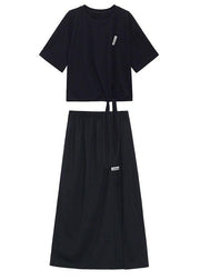 2021 Black Short Top High Waist Slim Skirt Two Piece Set - SooLinen