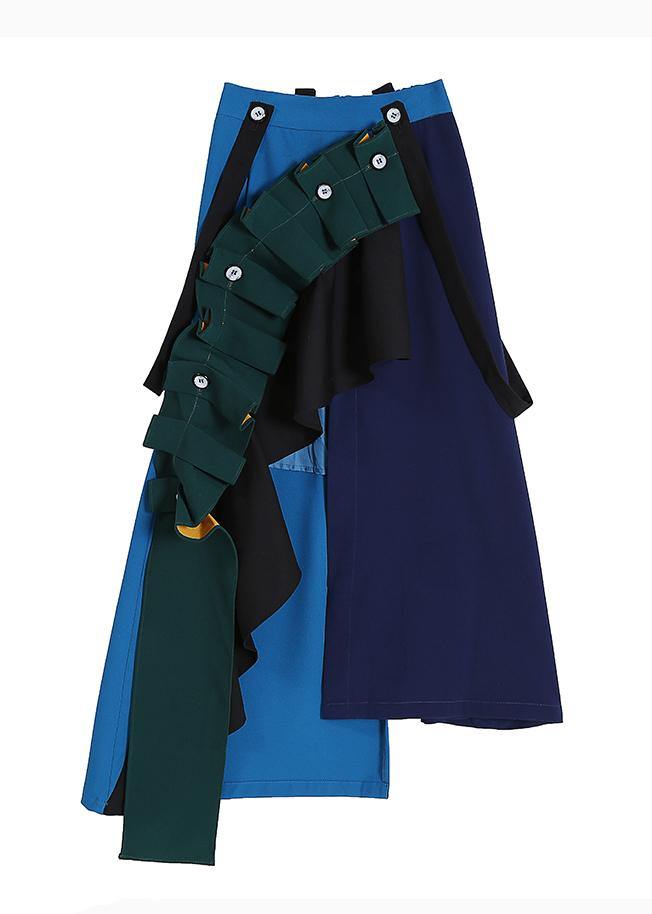 2021 Fashion A-Line Multicolor Patchwork Ruffle Ladies Casual Irregular Skirt - SooLinen