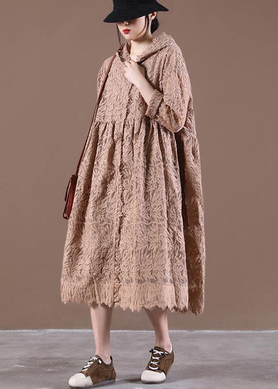 2021 Hooded Spring Tunic Dress Loose Lace dresses - SooLinen