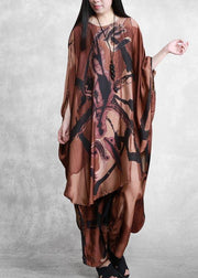 2021 Large Loose Silk Two Piece Suit Women's Irregular Personality Bat Sleeve Casual Suit - SooLinen