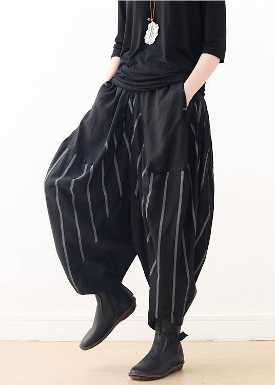 2021 Spring New Black Grey Striped High Waist Pants - SooLinen