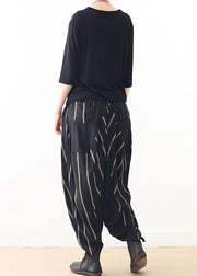 2021 Spring New Black Grey Striped High Waist Pants - SooLinen