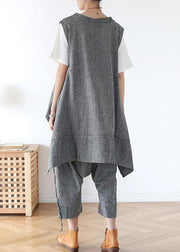 2021 Summer Grey Asymmetrical Cotton sleeveless Cardigans - SooLinen