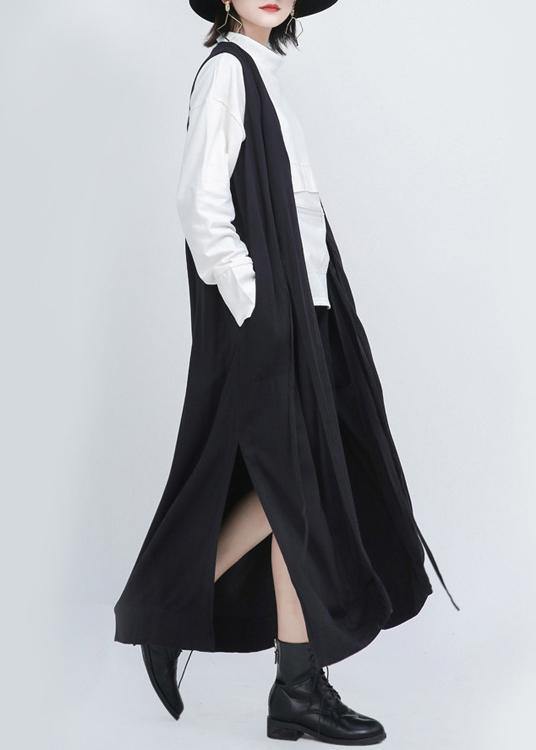 2021 Summer New Black Sleeveless Loose And Long Waistcoat - SooLinen