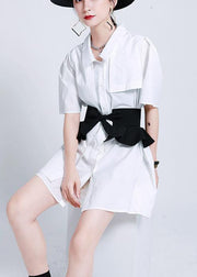 2021 summer White Ruffles asymmetrical design Dress - SooLinen