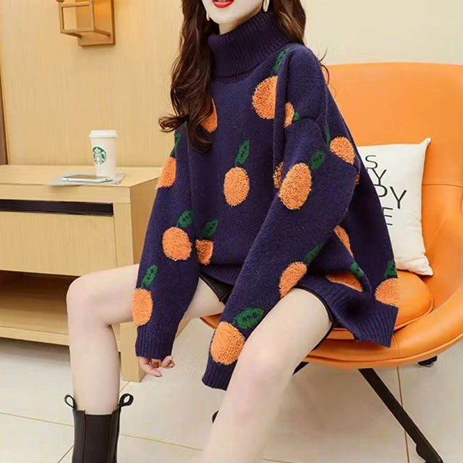 2024 thick warm blue big dotted rabbit wool tops plus size vintage knit sweater