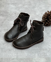 2024 Boutique Lace Up Boots Chocolate Cowhide Leather Shelsea