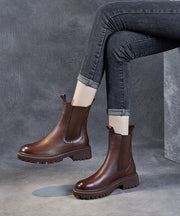 2024 Brown Chunky Cowhide Leather Shelsea Boots