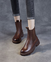 2022 Brown Chunky Cowhide Leather Shelsea Boots