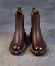 2022 Brown Chunky Cowhide Leather Shelsea Boots
