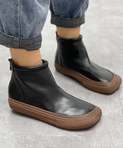 2022 Chocolate Zippered Boots Cowhide Leather Ankle boots